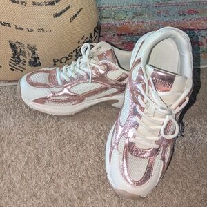 Guess Women’s White & Rose Gold Metallic Accent Sneakers